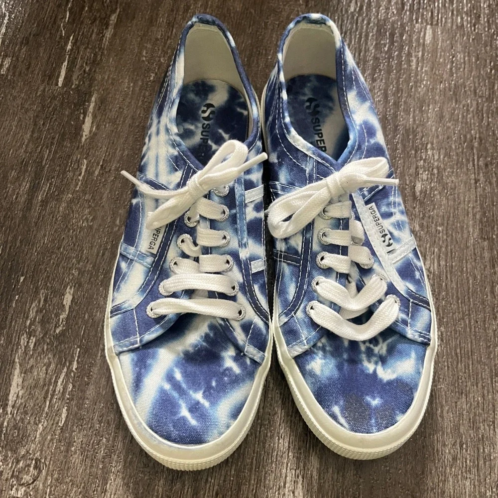 Superga Tie Dye Canvas Sneakers Women Blue White Low Top Shoes EU 39.5 / US 8.5